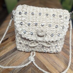 Anthropologie Rhinestone Embellished Straw Crossbody Bag very sparkly!